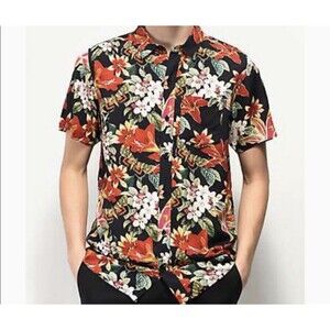 Empyre Skateboard Black Rayon Floral Button Shirt Men’s Size XL